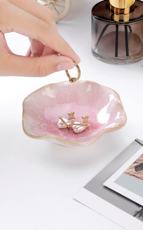 Lotus Leaf Shape Decorative Ring Tray, Small Key Bowl, Ceramic Trinket Tray Jewelry Dish Organizing Necklace Earrings, Home Decoration for Mom Best Friend Sister, Light Green.