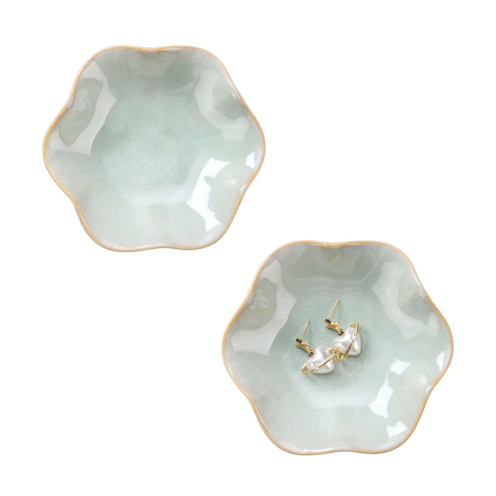 Lotus Leaf Shape Decorative Ring Tray, Small Key Bowl, Ceramic Trinket Tray Jewelry Dish Organizing Necklace Earrings, Home Decoration for Mom Best Friend Sister, Light Green.