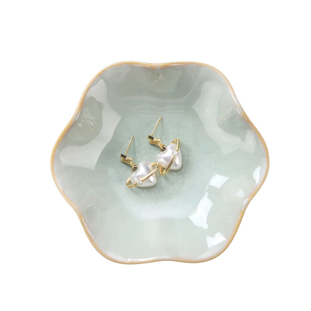 Lotus Leaf Shape Decorative Ring Tray, Small Key Bowl, Ceramic Trinket Tray Jewelry Dish Organizing Necklace Earrings, Home Decoration for Mom Best Friend Sister, Light Green.