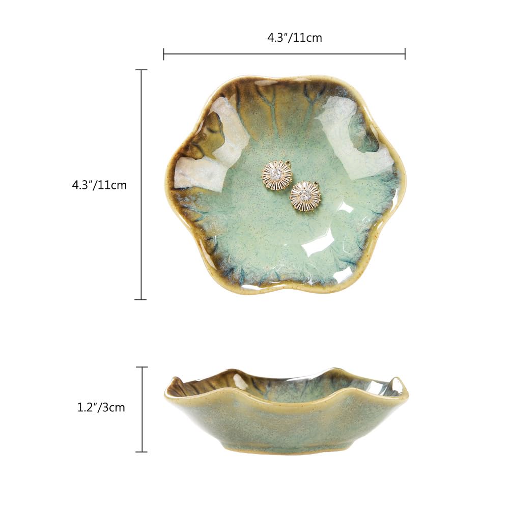 Lotus Leaf Shape Decorative Ring Tray, Small Key Bowl, Ceramic Trinket Tray Jewelry Dish Organizing Necklace Earrings, Home Decoration for Mom Best Friend Sister, Light Green.