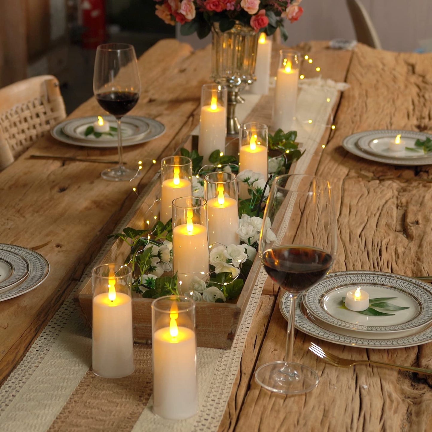 Homemory Decorative Flameless Candles, Battery Operated Candles with Remote & Timer, Flickering Led Pillar Candles, Plexiglass, Grey, Pack of 9, D2.2 xH 5" 6" 7"