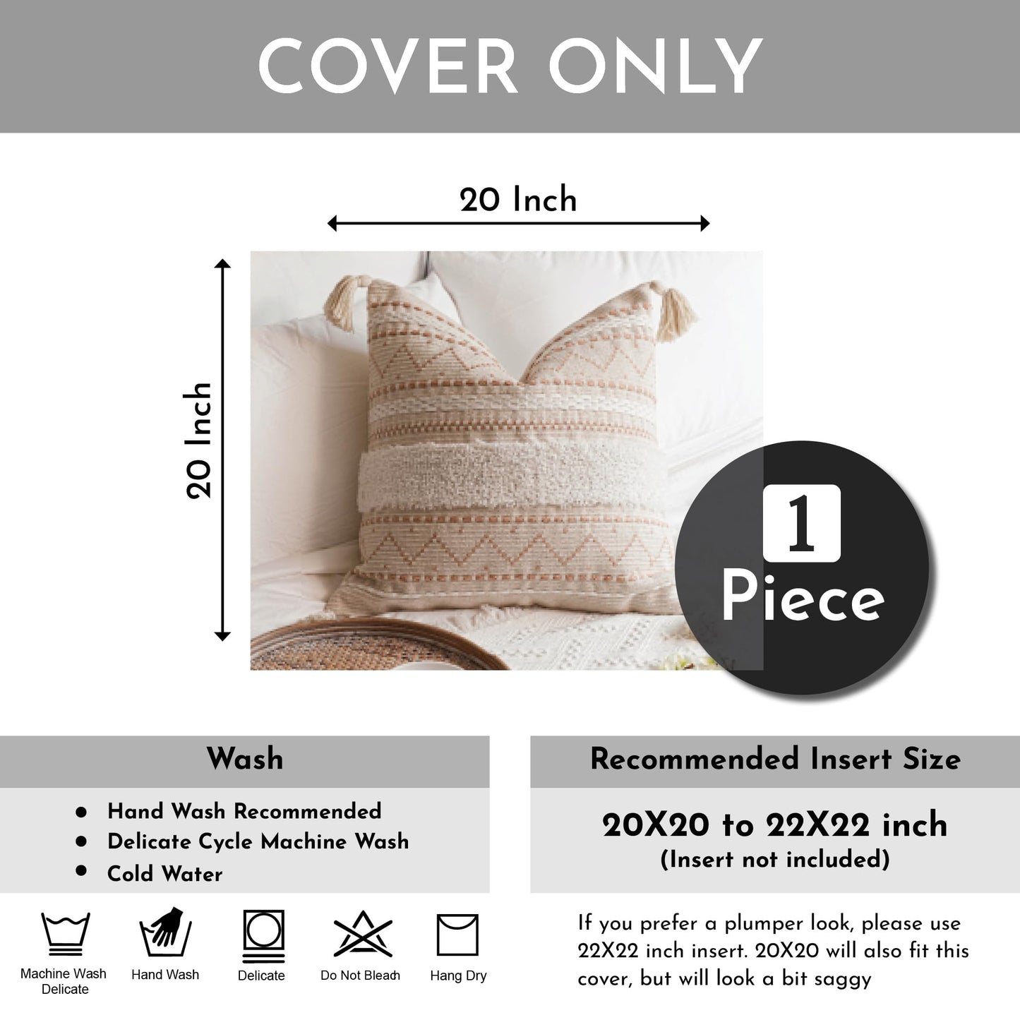 Cream Decorative Lumbar Throw Pillow Cover 14x36 Boho Long Cushion for Bed Neutral Accent Farmhouse Pillowcase for Bedroom Living Room Couch Sofa Home Décor (Cover ONLY, Pack of 1)