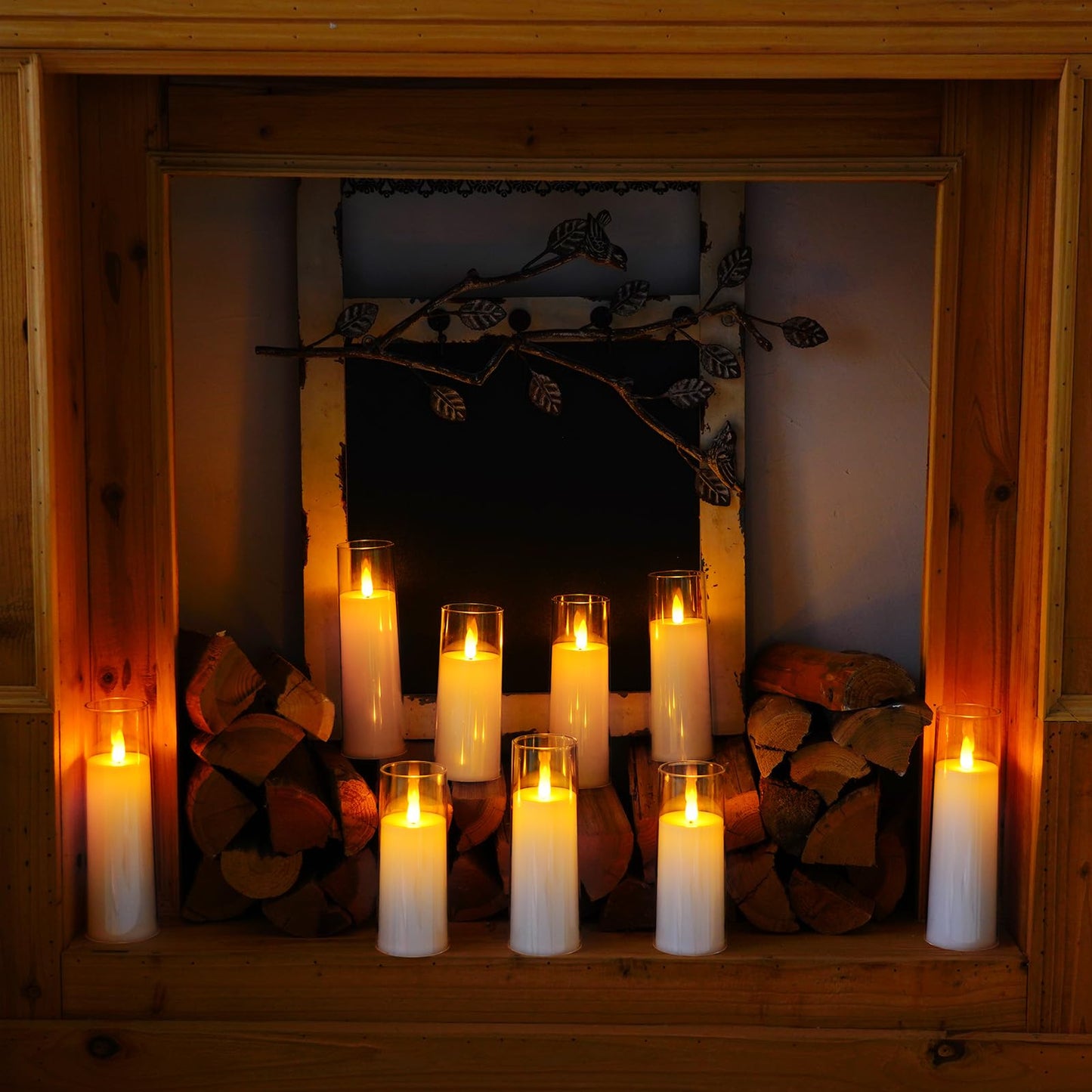 Homemory Decorative Flameless Candles, Battery Operated Candles with Remote & Timer, Flickering Led Pillar Candles, Plexiglass, Grey, Pack of 9, D2.2 xH 5" 6" 7"