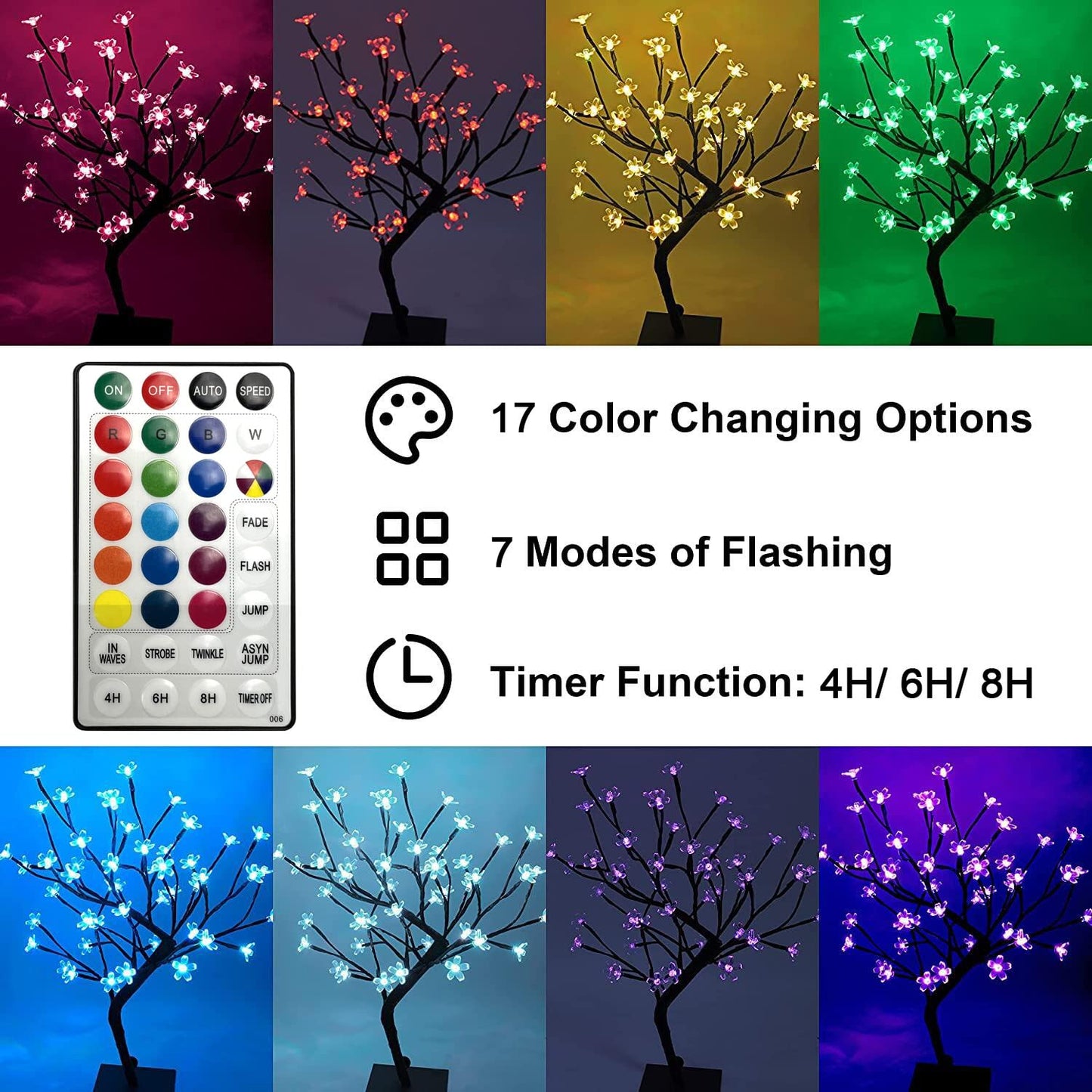 LIGHTSHARE 18 Inch Cherry Blossom Bonsai Tree, 48 LED Lights, 24V UL Listed Adapter Included, Metal Base, Warm White Lights, Ideal as Night Lights, Home Gift Idea