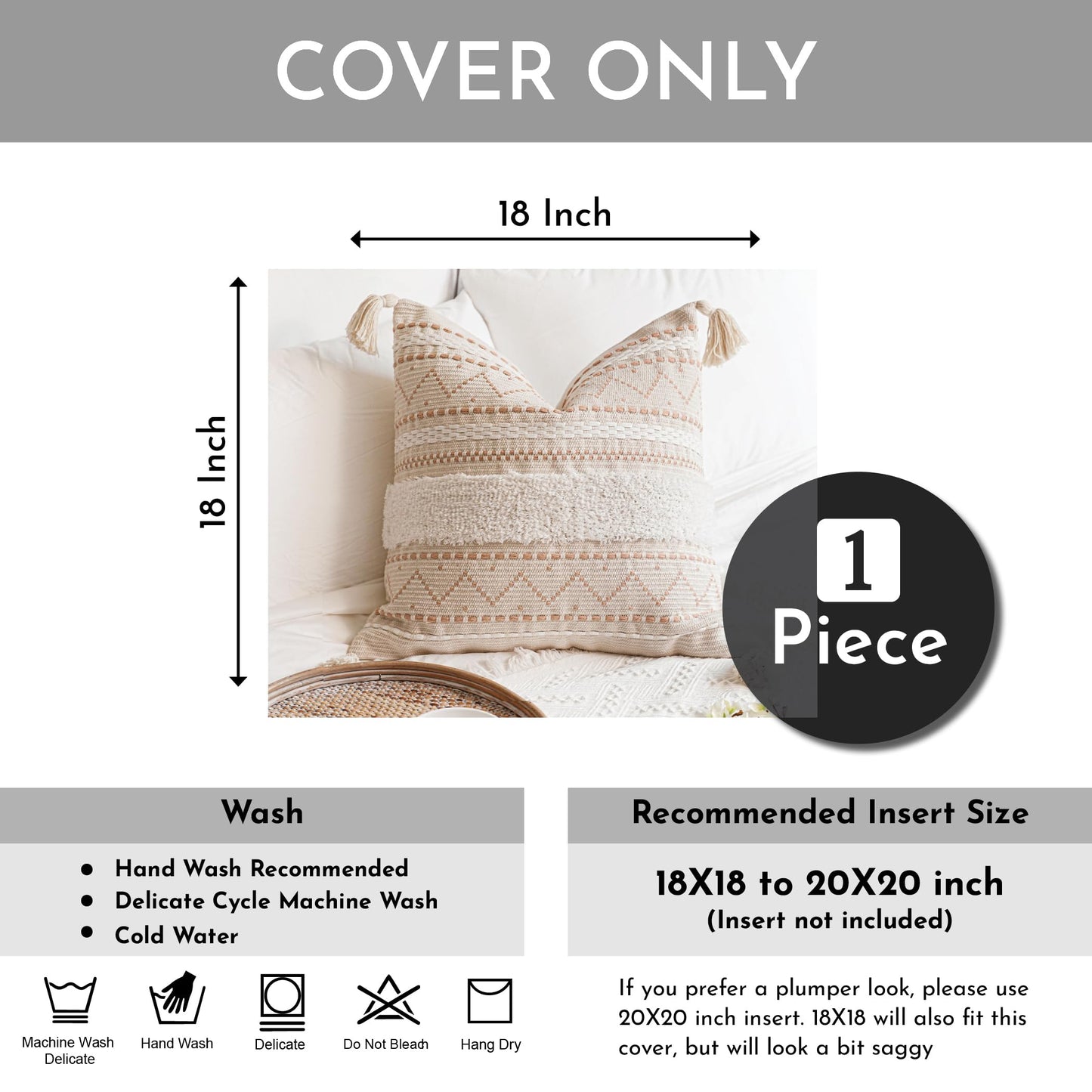 Cream Decorative Lumbar Throw Pillow Cover 14x36 Boho Long Cushion for Bed Neutral Accent Farmhouse Pillowcase for Bedroom Living Room Couch Sofa Home Décor (Cover ONLY, Pack of 1)