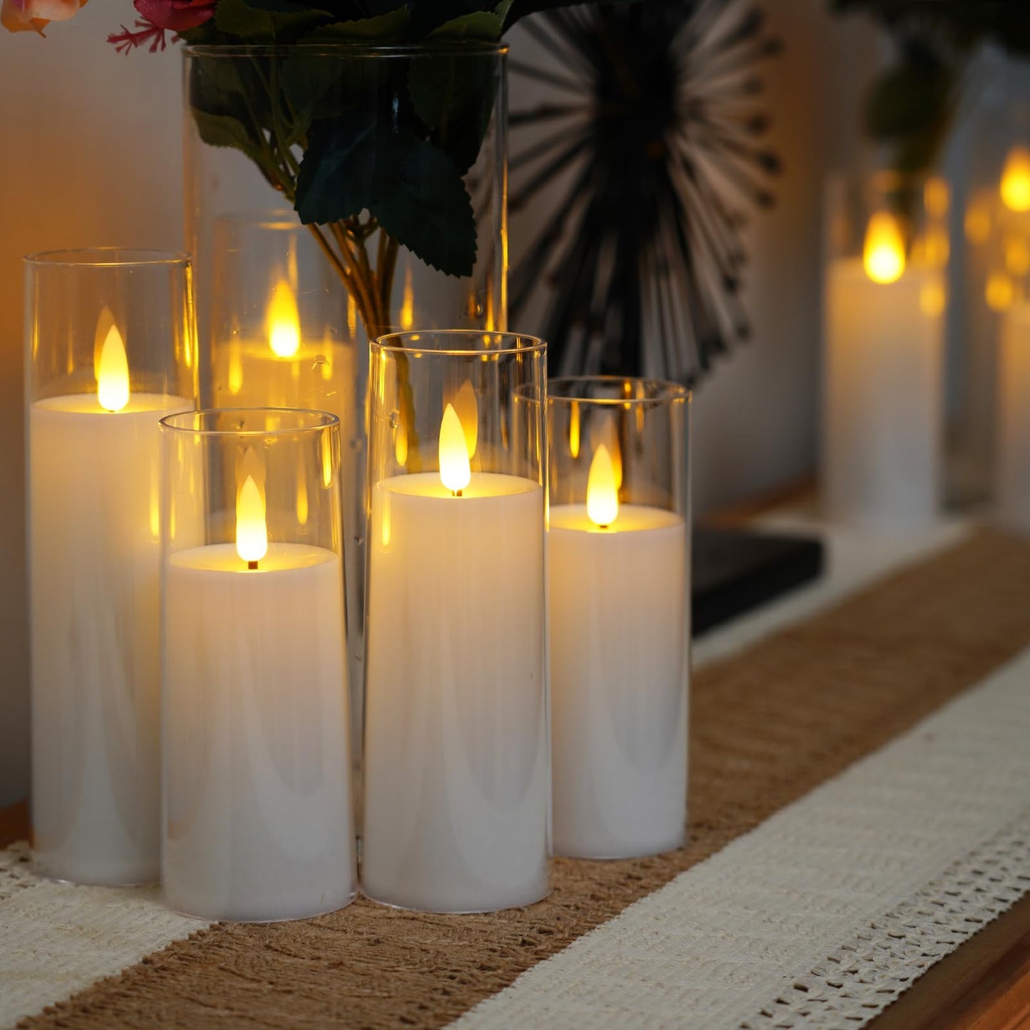 Homemory Decorative Flameless Candles, Battery Operated Candles with Remote & Timer, Flickering Led Pillar Candles, Plexiglass, Grey, Pack of 9, D2.2 xH 5" 6" 7"