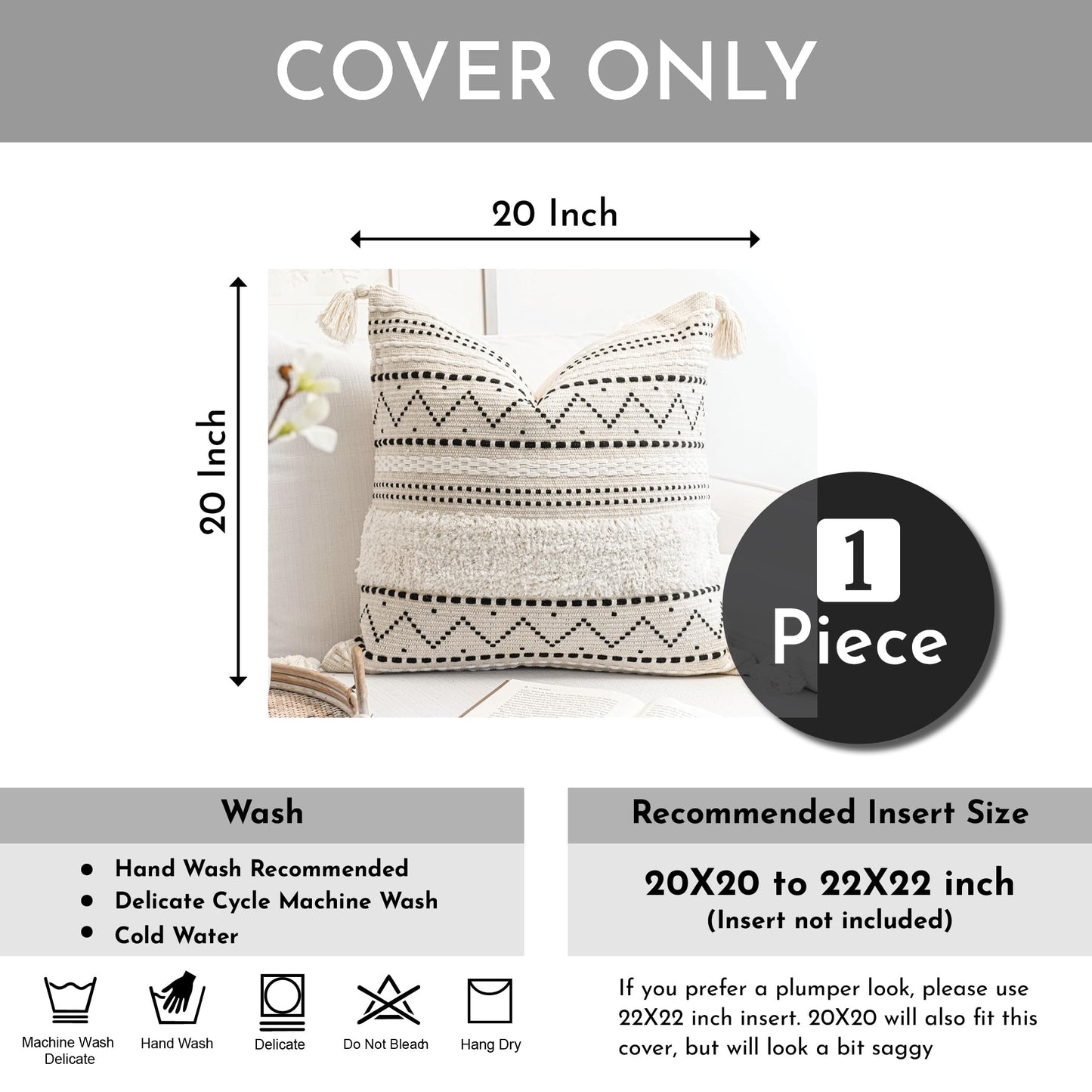 Cream Decorative Lumbar Throw Pillow Cover 14x36 Boho Long Cushion for Bed Neutral Accent Farmhouse Pillowcase for Bedroom Living Room Couch Sofa Home Décor (Cover ONLY, Pack of 1)
