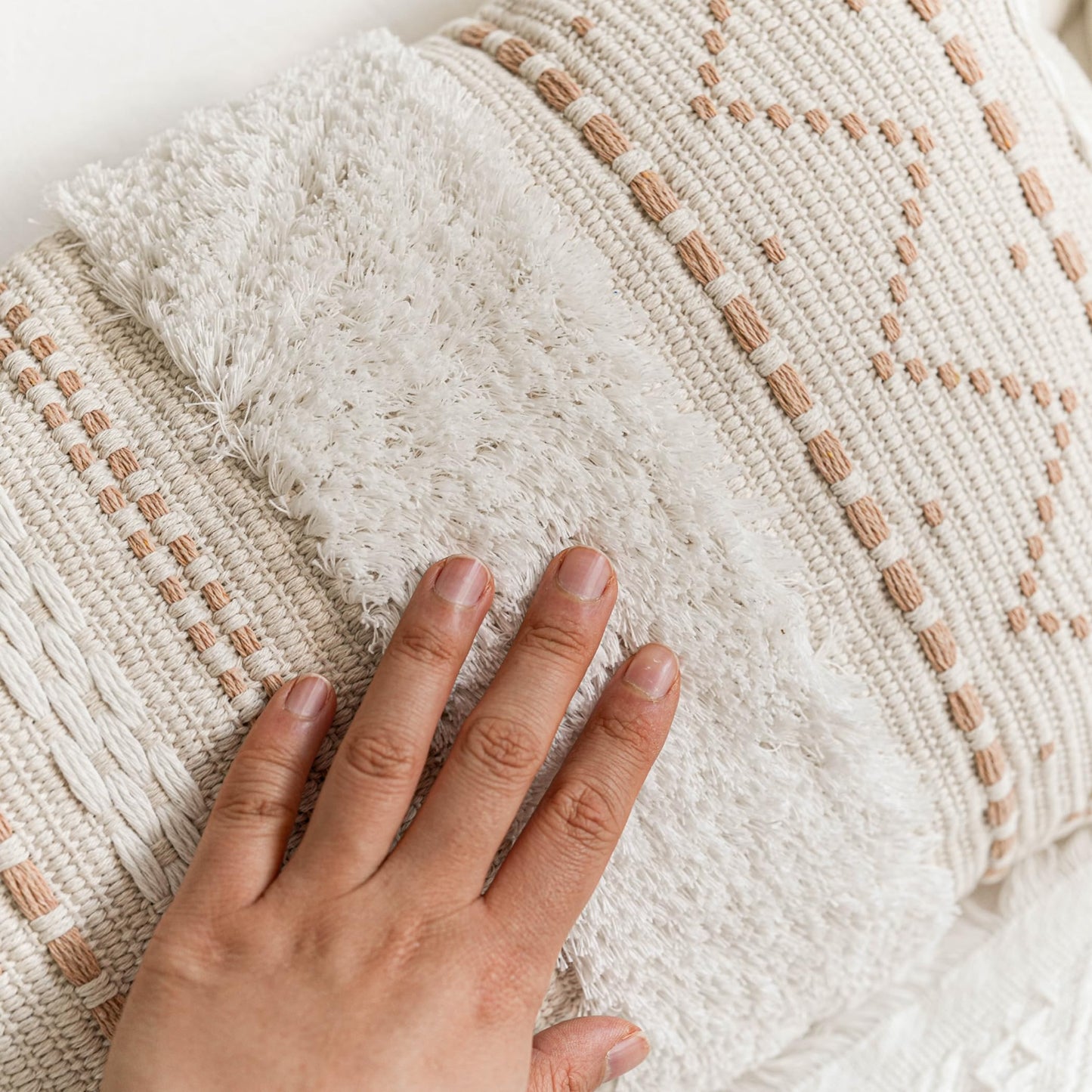Cream Decorative Lumbar Throw Pillow Cover 14x36 Boho Long Cushion for Bed Neutral Accent Farmhouse Pillowcase for Bedroom Living Room Couch Sofa Home Décor (Cover ONLY, Pack of 1)
