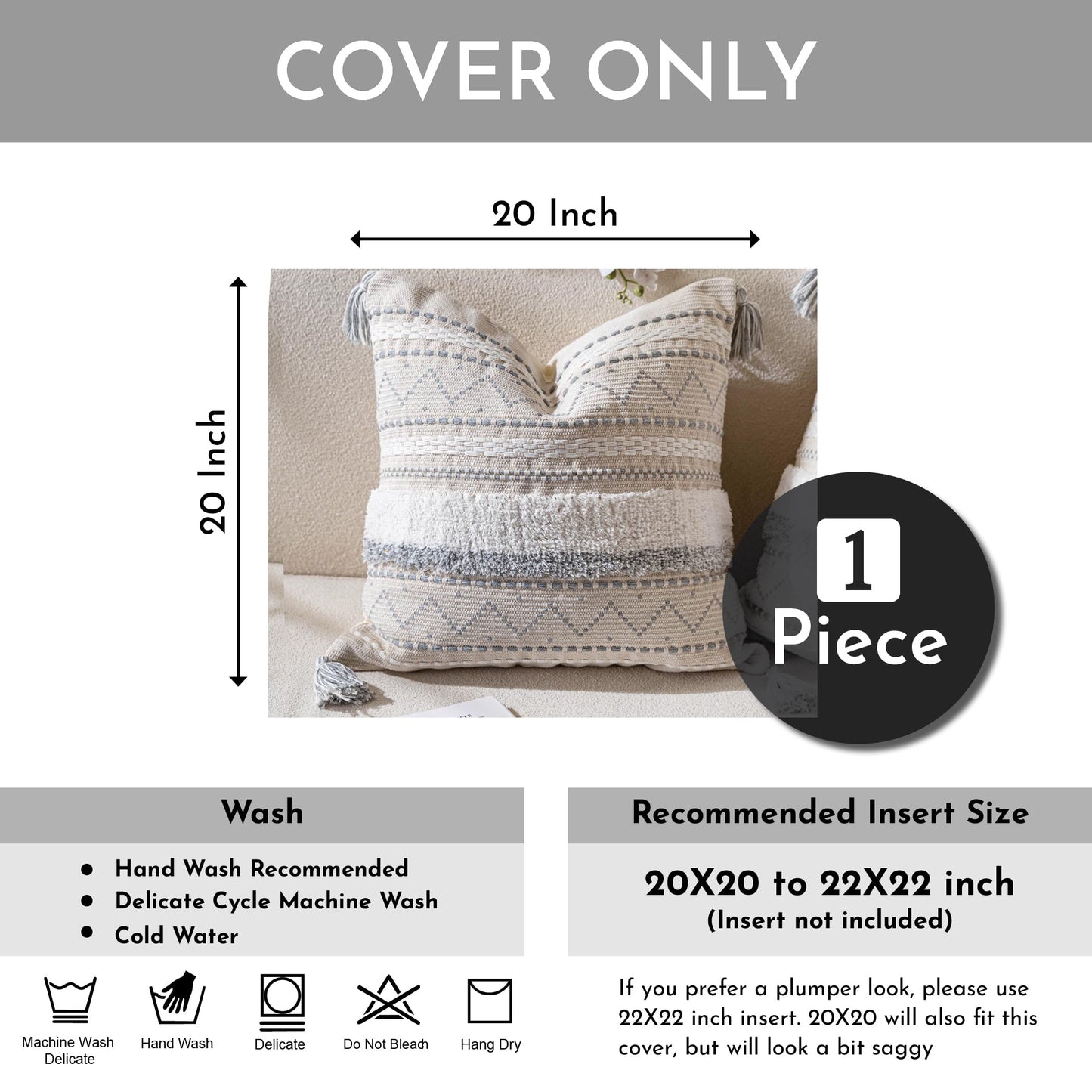 Cream Decorative Lumbar Throw Pillow Cover 14x36 Boho Long Cushion for Bed Neutral Accent Farmhouse Pillowcase for Bedroom Living Room Couch Sofa Home Décor (Cover ONLY, Pack of 1)