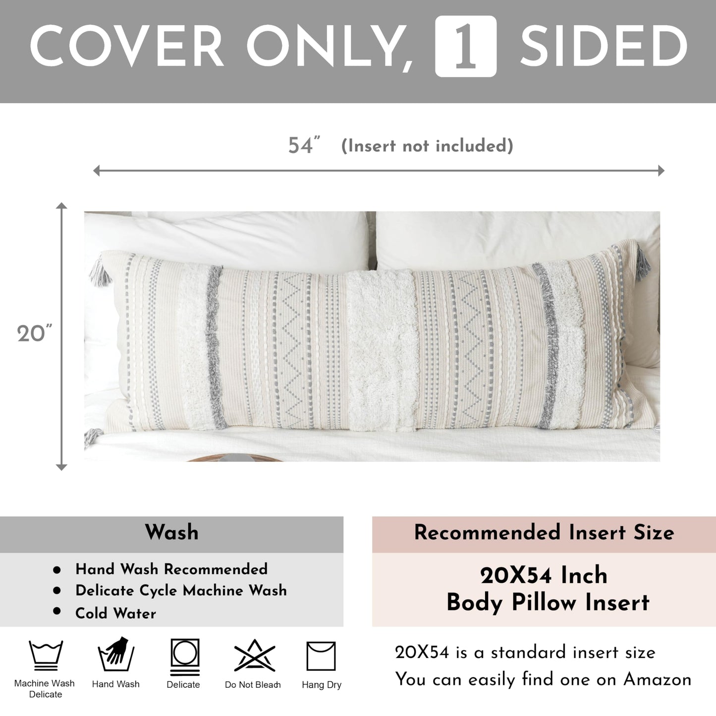 Cream Decorative Lumbar Throw Pillow Cover 14x36 Boho Long Cushion for Bed Neutral Accent Farmhouse Pillowcase for Bedroom Living Room Couch Sofa Home Décor (Cover ONLY, Pack of 1)