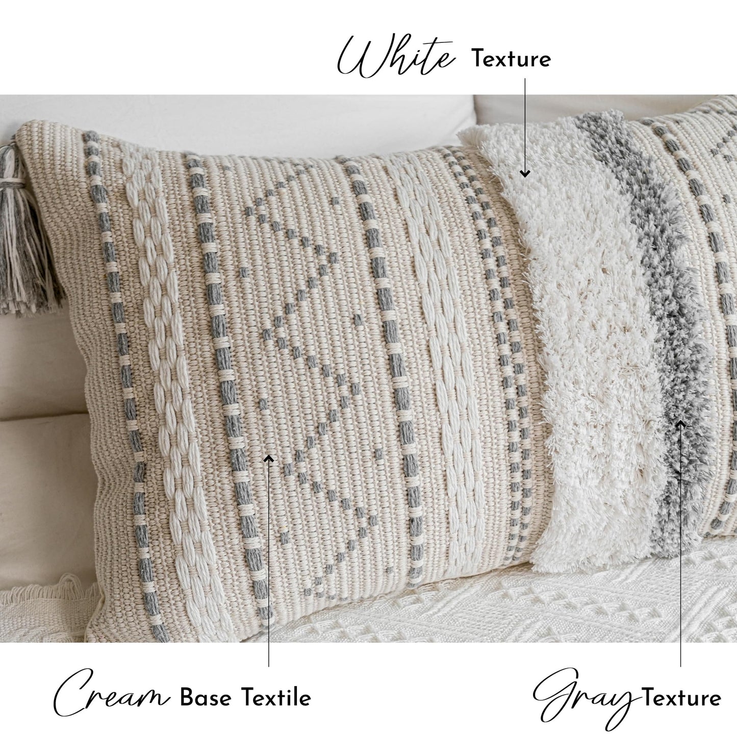 Cream Decorative Lumbar Throw Pillow Cover 14x36 Boho Long Cushion for Bed Neutral Accent Farmhouse Pillowcase for Bedroom Living Room Couch Sofa Home Décor (Cover ONLY, Pack of 1)