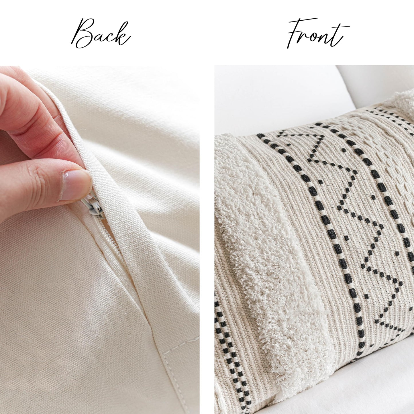 Cream Decorative Lumbar Throw Pillow Cover 14x36 Boho Long Cushion for Bed Neutral Accent Farmhouse Pillowcase for Bedroom Living Room Couch Sofa Home Décor (Cover ONLY, Pack of 1)