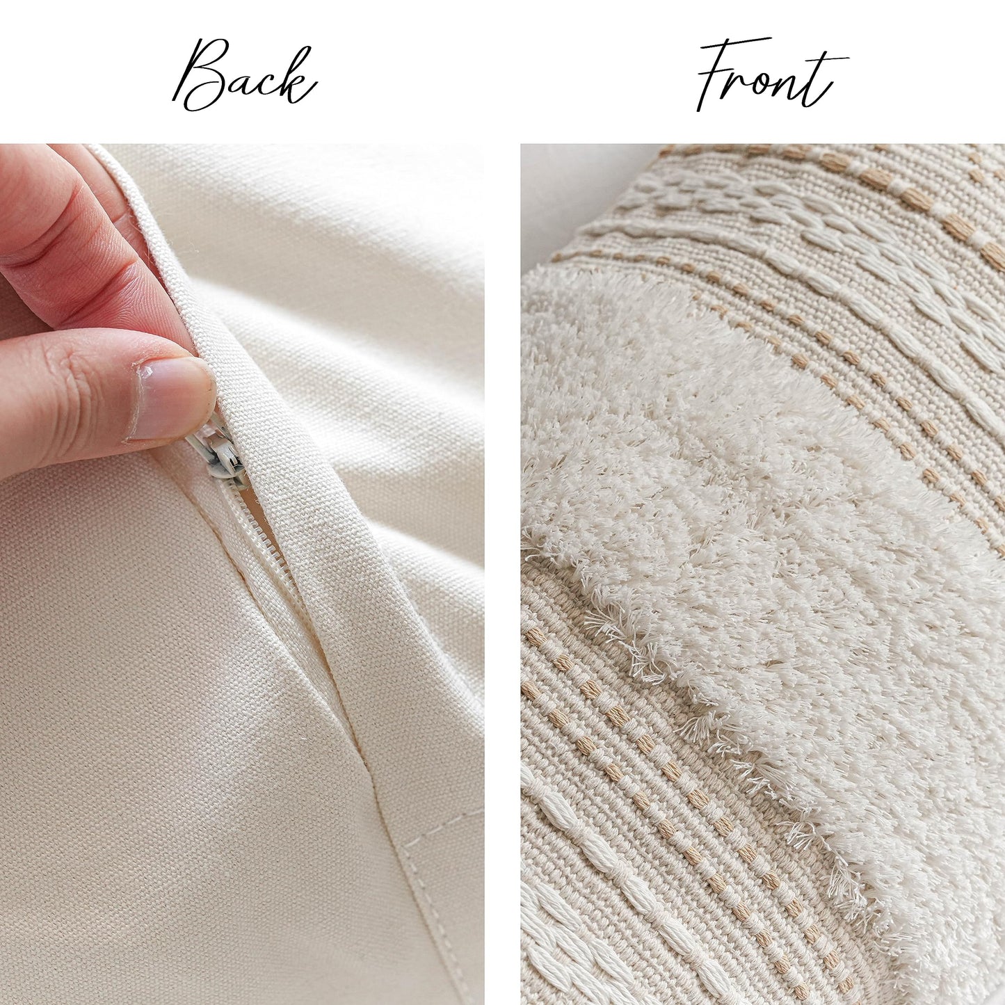 Cream Decorative Lumbar Throw Pillow Cover 14x36 Boho Long Cushion for Bed Neutral Accent Farmhouse Pillowcase for Bedroom Living Room Couch Sofa Home Décor (Cover ONLY, Pack of 1)
