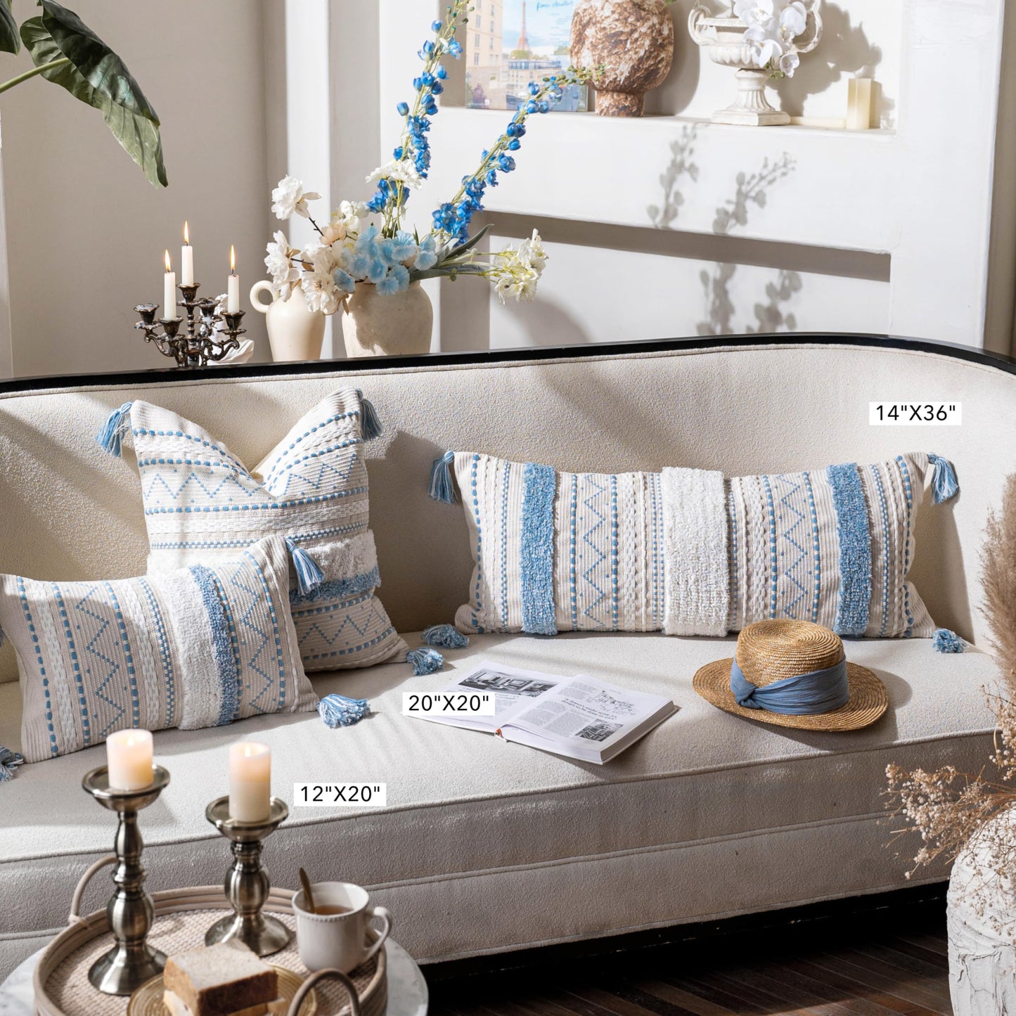 Cream Decorative Lumbar Throw Pillow Cover 14x36 Boho Long Cushion for Bed Neutral Accent Farmhouse Pillowcase for Bedroom Living Room Couch Sofa Home Décor (Cover ONLY, Pack of 1)
