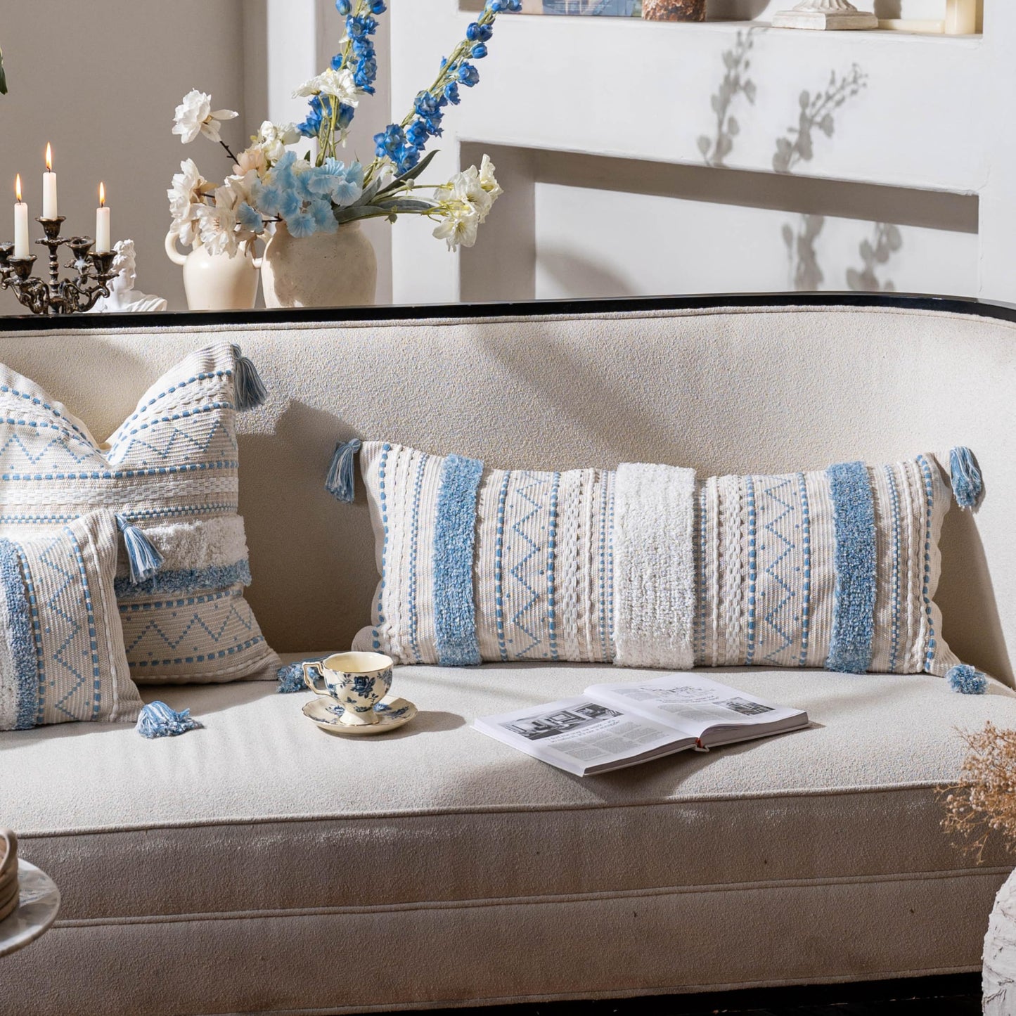 Cream Decorative Lumbar Throw Pillow Cover 14x36 Boho Long Cushion for Bed Neutral Accent Farmhouse Pillowcase for Bedroom Living Room Couch Sofa Home Décor (Cover ONLY, Pack of 1)
