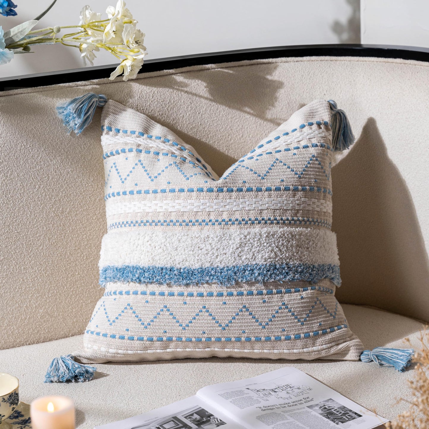 Cream Decorative Lumbar Throw Pillow Cover 14x36 Boho Long Cushion for Bed Neutral Accent Farmhouse Pillowcase for Bedroom Living Room Couch Sofa Home Décor (Cover ONLY, Pack of 1)
