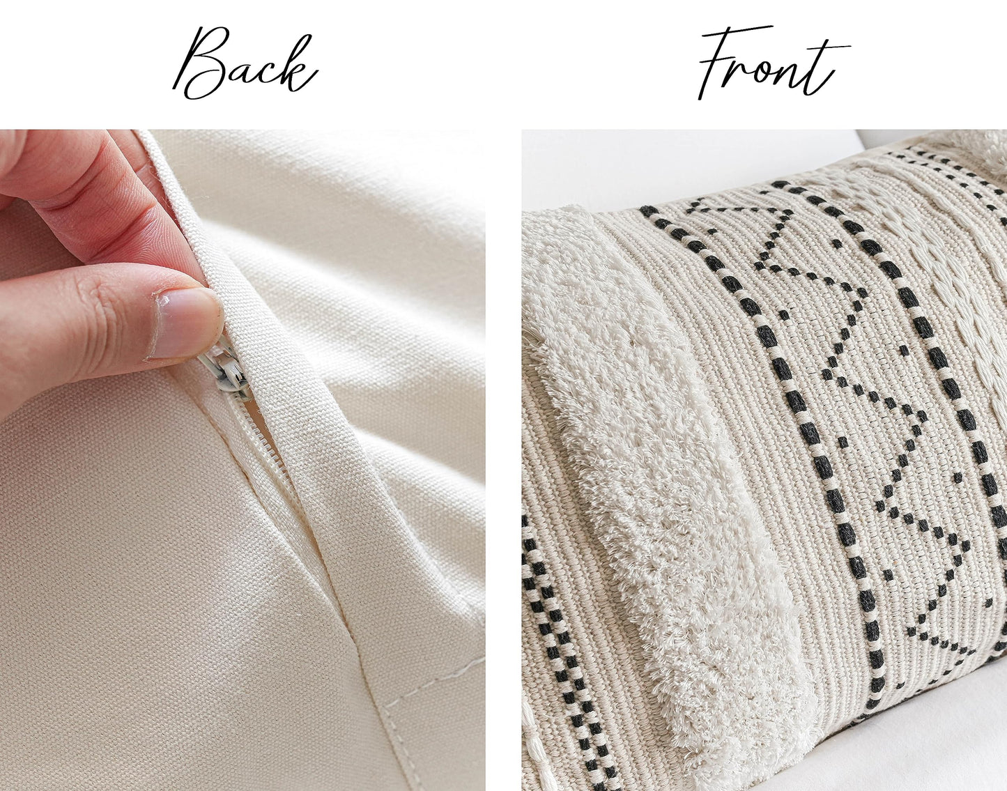 Cream Decorative Lumbar Throw Pillow Cover 14x36 Boho Long Cushion for Bed Neutral Accent Farmhouse Pillowcase for Bedroom Living Room Couch Sofa Home Décor (Cover ONLY, Pack of 1)