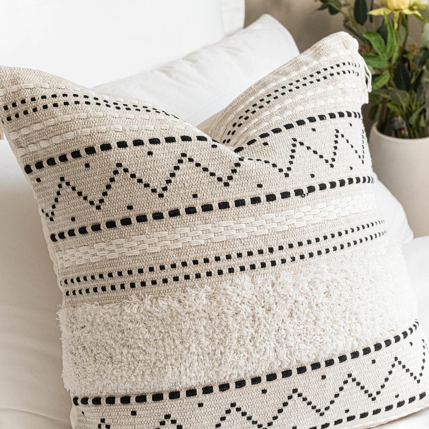 Cream Decorative Lumbar Throw Pillow Cover 14x36 Boho Long Cushion for Bed Neutral Accent Farmhouse Pillowcase for Bedroom Living Room Couch Sofa Home Décor (Cover ONLY, Pack of 1)