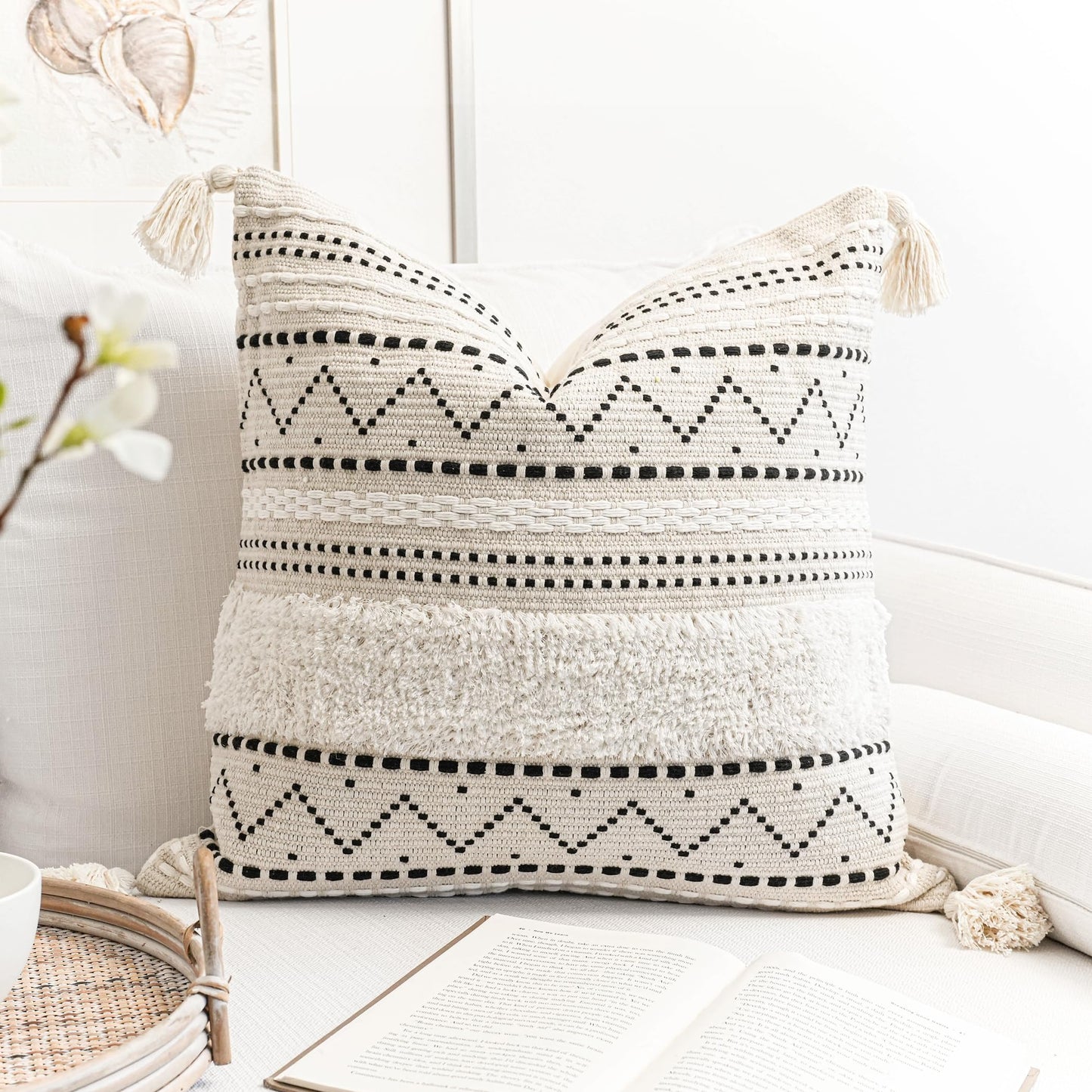 Cream Decorative Lumbar Throw Pillow Cover 14x36 Boho Long Cushion for Bed Neutral Accent Farmhouse Pillowcase for Bedroom Living Room Couch Sofa Home Décor (Cover ONLY, Pack of 1)