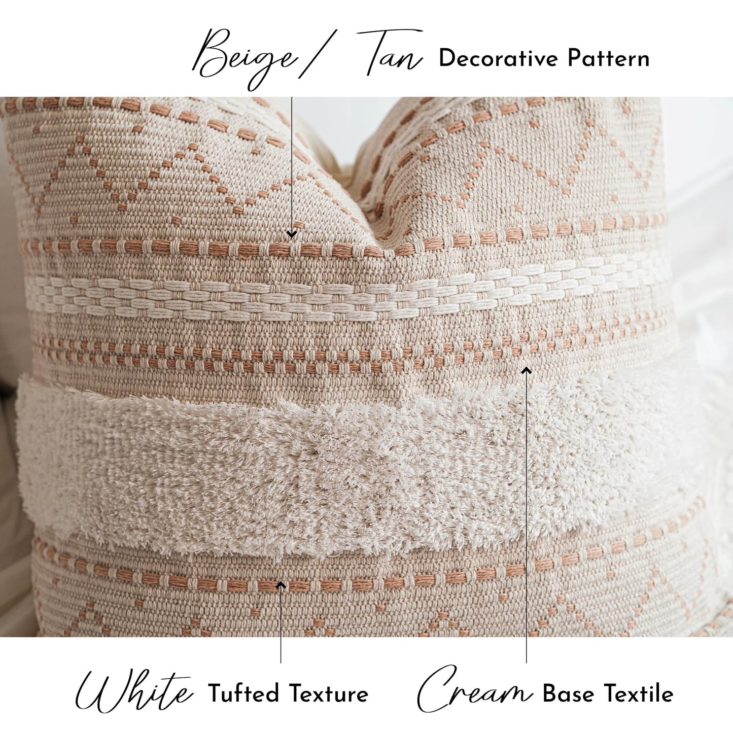 Cream Decorative Lumbar Throw Pillow Cover 14x36 Boho Long Cushion for Bed Neutral Accent Farmhouse Pillowcase for Bedroom Living Room Couch Sofa Home Décor (Cover ONLY, Pack of 1)