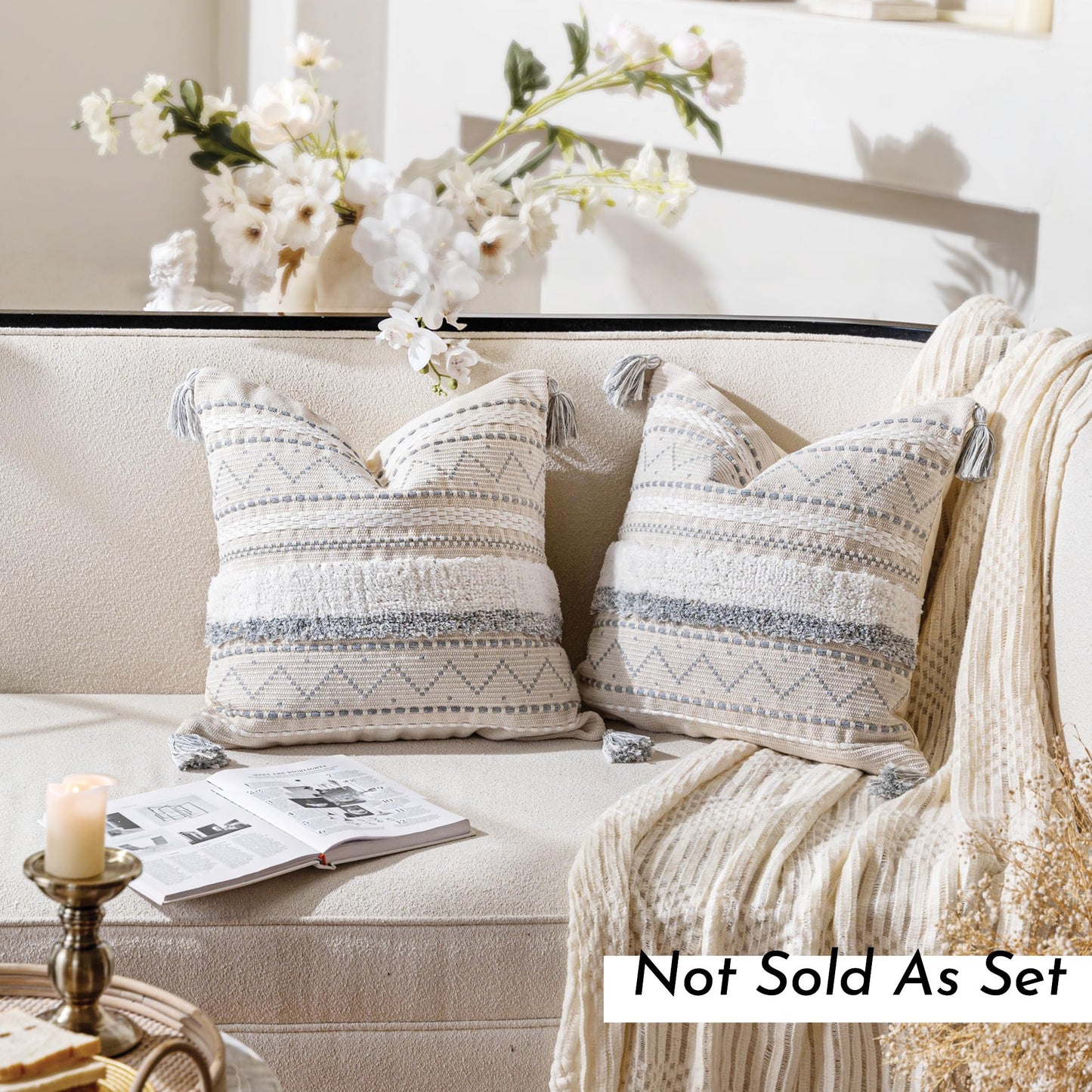 Cream Decorative Lumbar Throw Pillow Cover 14x36 Boho Long Cushion for Bed Neutral Accent Farmhouse Pillowcase for Bedroom Living Room Couch Sofa Home Décor (Cover ONLY, Pack of 1)