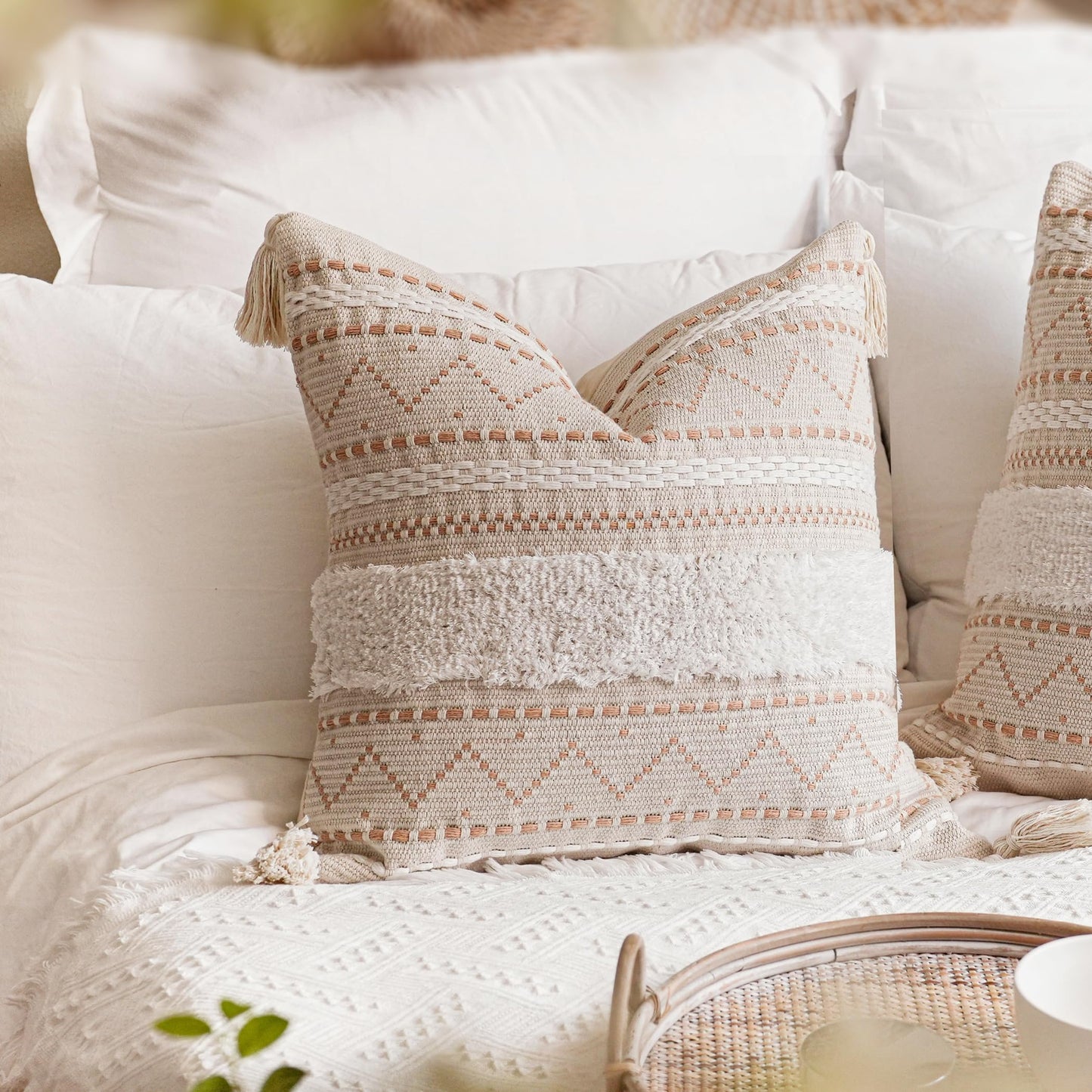 Cream Decorative Lumbar Throw Pillow Cover 14x36 Boho Long Cushion for Bed Neutral Accent Farmhouse Pillowcase for Bedroom Living Room Couch Sofa Home Décor (Cover ONLY, Pack of 1)