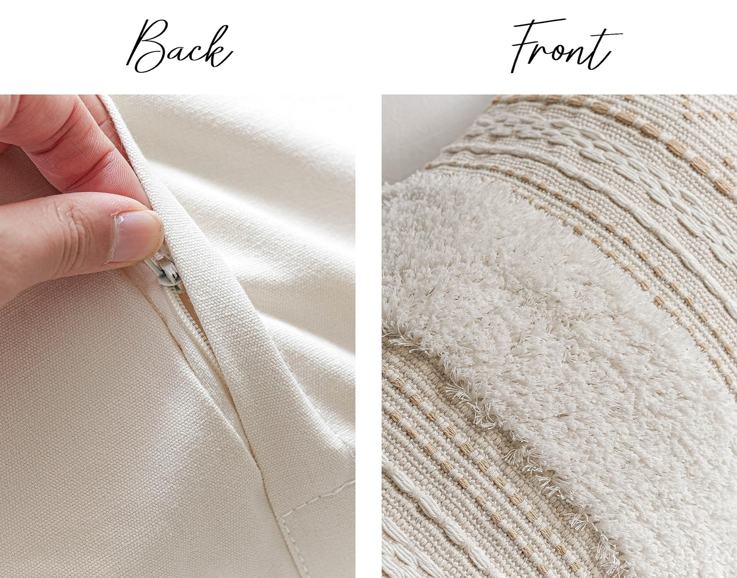 Cream Decorative Lumbar Throw Pillow Cover 14x36 Boho Long Cushion for Bed Neutral Accent Farmhouse Pillowcase for Bedroom Living Room Couch Sofa Home Décor (Cover ONLY, Pack of 1)