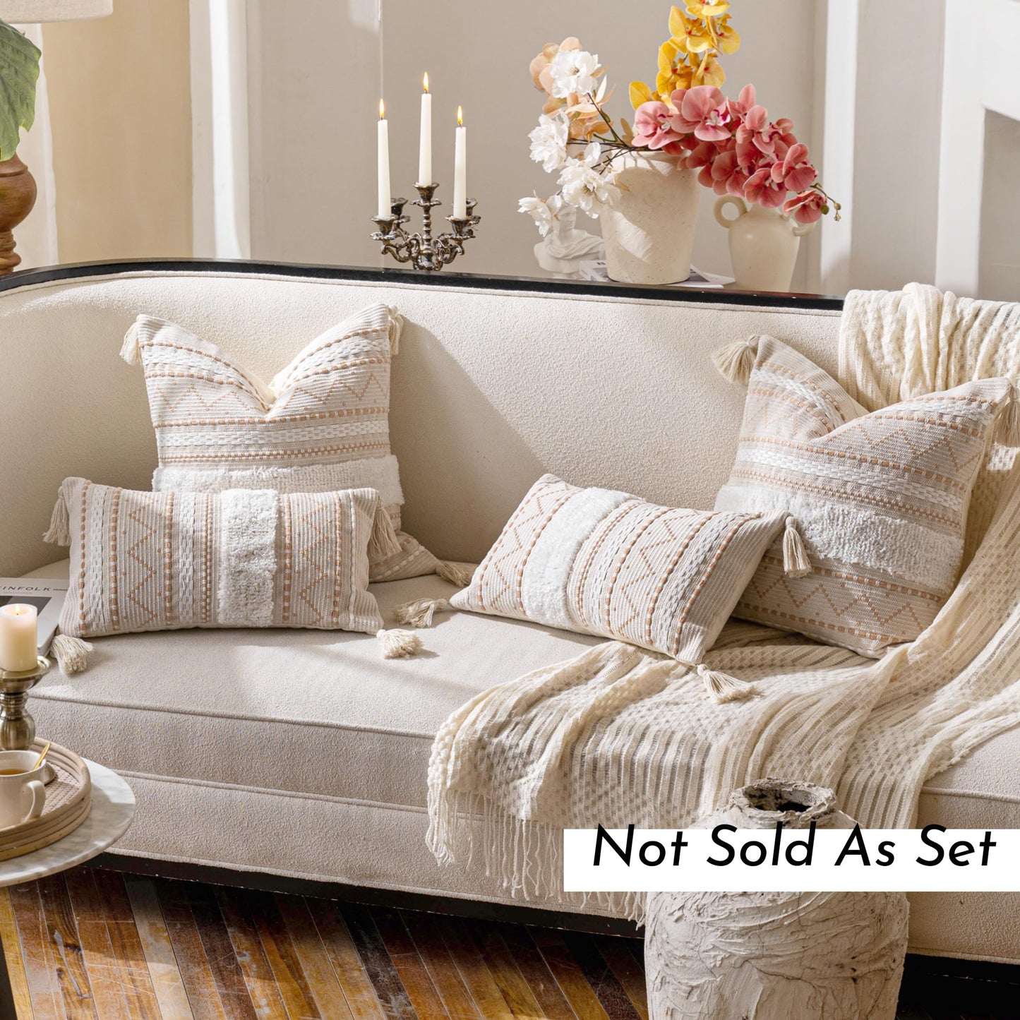 Cream Decorative Lumbar Throw Pillow Cover 14x36 Boho Long Cushion for Bed Neutral Accent Farmhouse Pillowcase for Bedroom Living Room Couch Sofa Home Décor (Cover ONLY, Pack of 1)