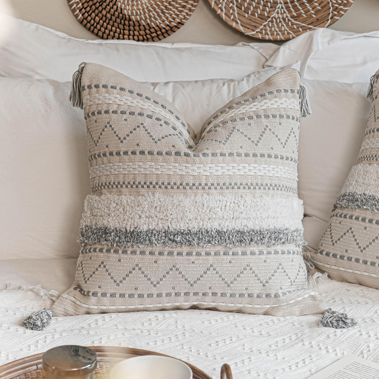 Cream Decorative Lumbar Throw Pillow Cover 14x36 Boho Long Cushion for Bed Neutral Accent Farmhouse Pillowcase for Bedroom Living Room Couch Sofa Home Décor (Cover ONLY, Pack of 1)