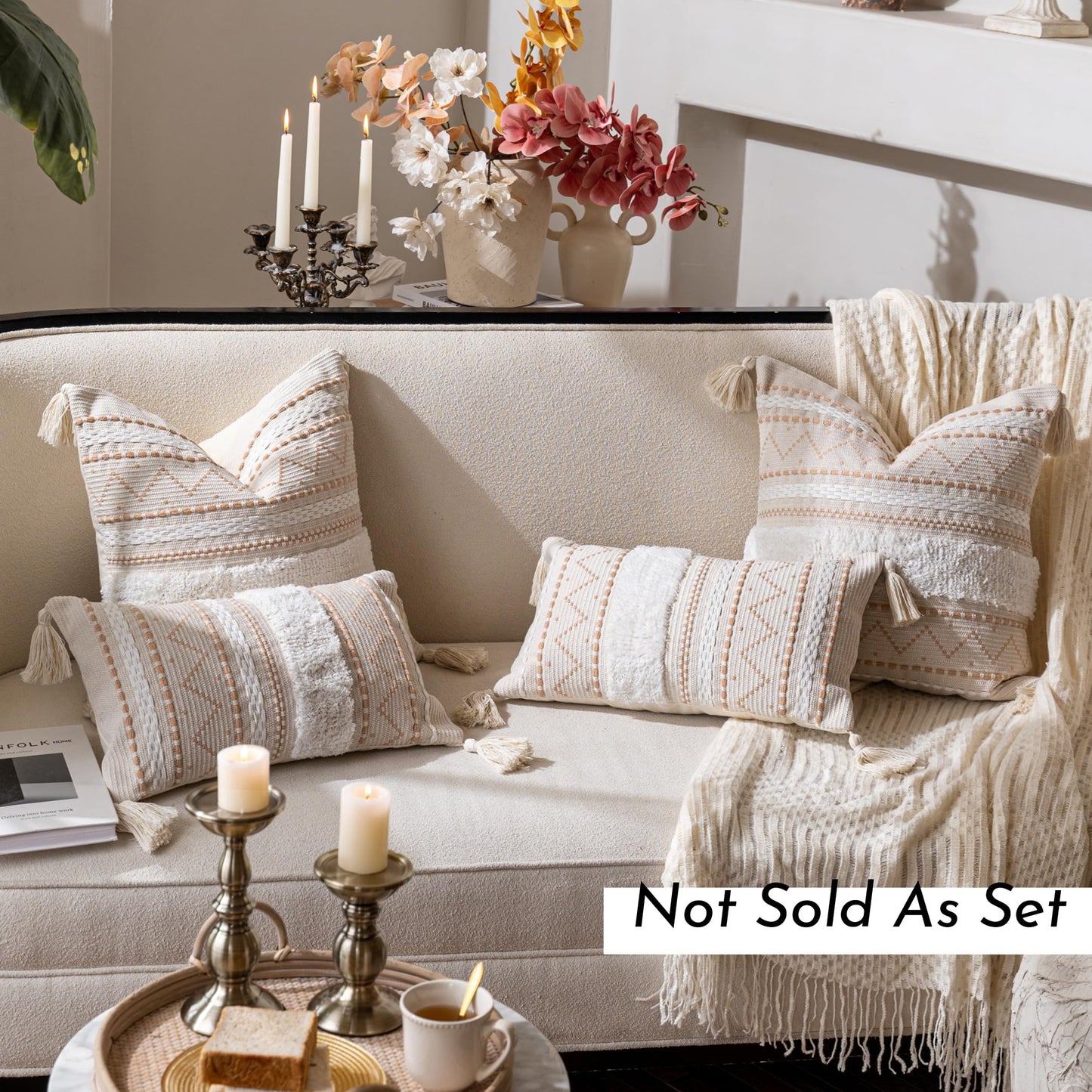 Cream Decorative Lumbar Throw Pillow Cover 14x36 Boho Long Cushion for Bed Neutral Accent Farmhouse Pillowcase for Bedroom Living Room Couch Sofa Home Décor (Cover ONLY, Pack of 1)