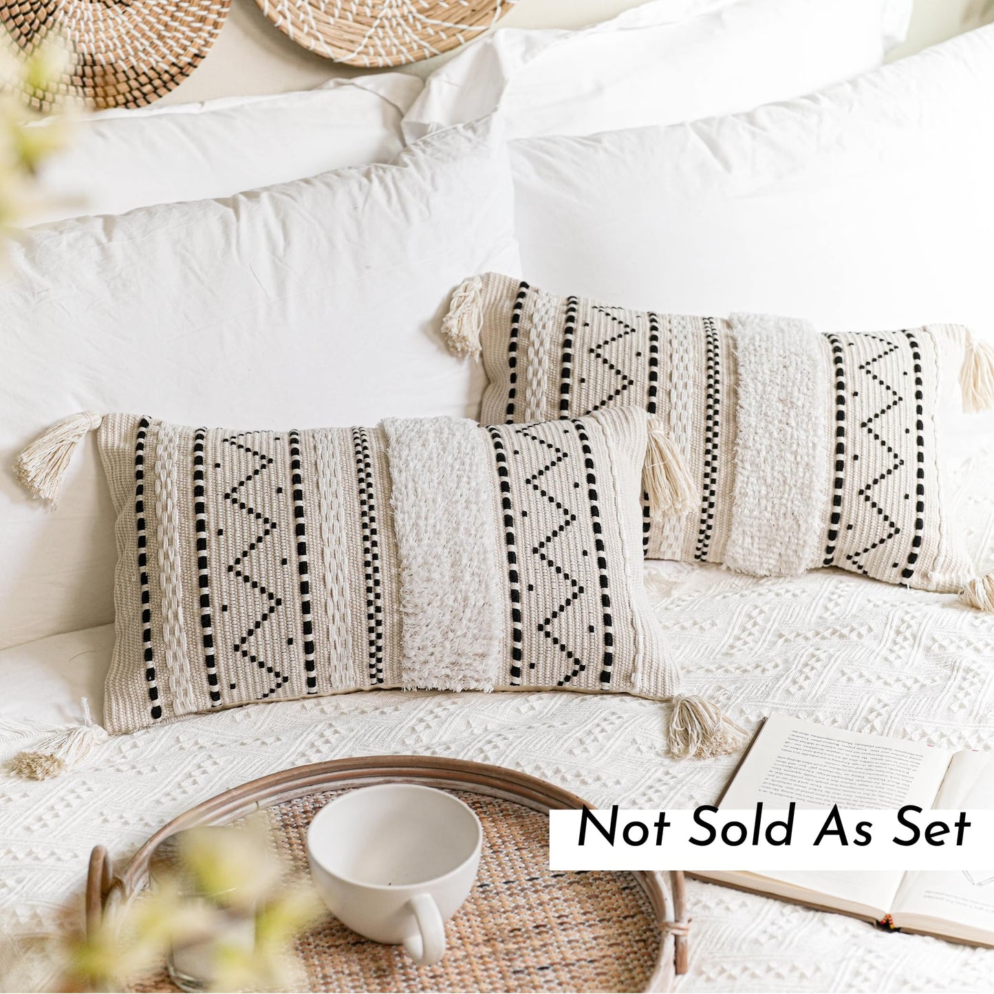 Cream Decorative Lumbar Throw Pillow Cover 14x36 Boho Long Cushion for Bed Neutral Accent Farmhouse Pillowcase for Bedroom Living Room Couch Sofa Home Décor (Cover ONLY, Pack of 1)
