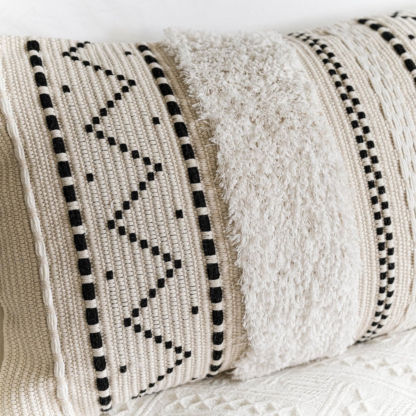 Cream Decorative Lumbar Throw Pillow Cover 14x36 Boho Long Cushion for Bed Neutral Accent Farmhouse Pillowcase for Bedroom Living Room Couch Sofa Home Décor (Cover ONLY, Pack of 1)