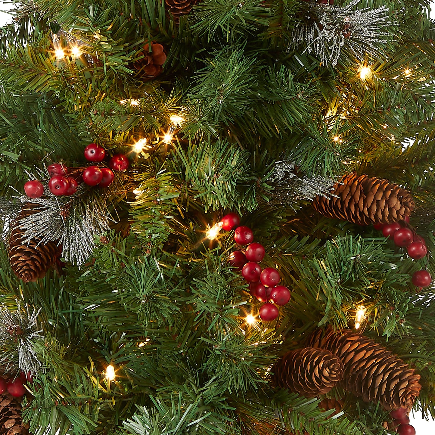 National Tree Company Pre-Lit Artificial Mini Christmas Tree, Green, Crestwood Spruce, White Lights, Decorated with Pine Cones, Berry Clusters, Frosted Branches, Includes Pot Base, 4 Feet