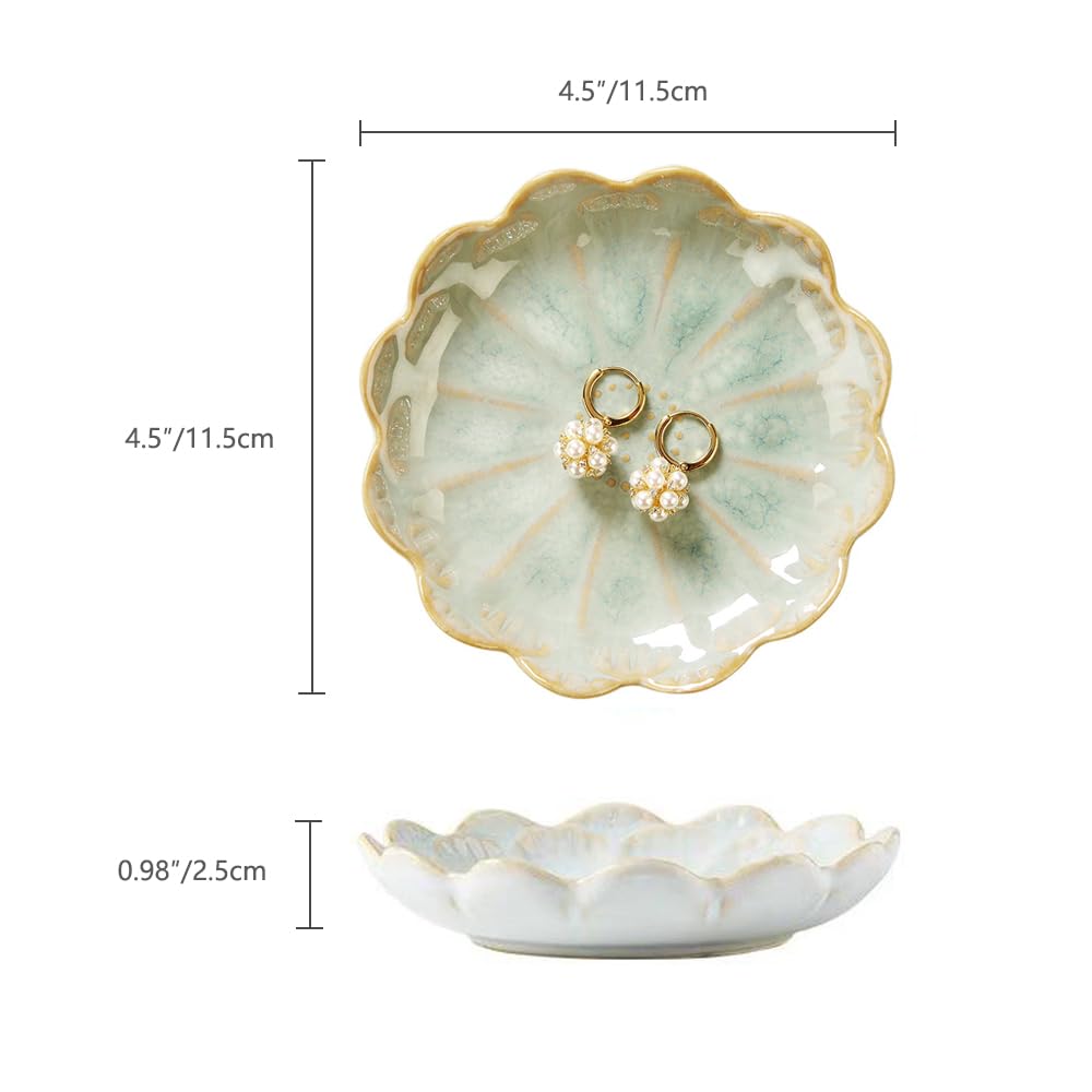 Lotus Leaf Shape Decorative Ring Tray, Small Key Bowl, Ceramic Trinket Tray Jewelry Dish Organizing Necklace Earrings, Home Decoration for Mom Best Friend Sister, Light Green.