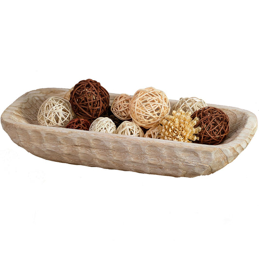 Hanobe Decorative Wood Dough Bowl: Wooden Centerpiece Table Decorations Natural Candle Holder Tray Decor Rustic Unfinished Hand Turned Trough Centerpieces for Dining Room Kitchen