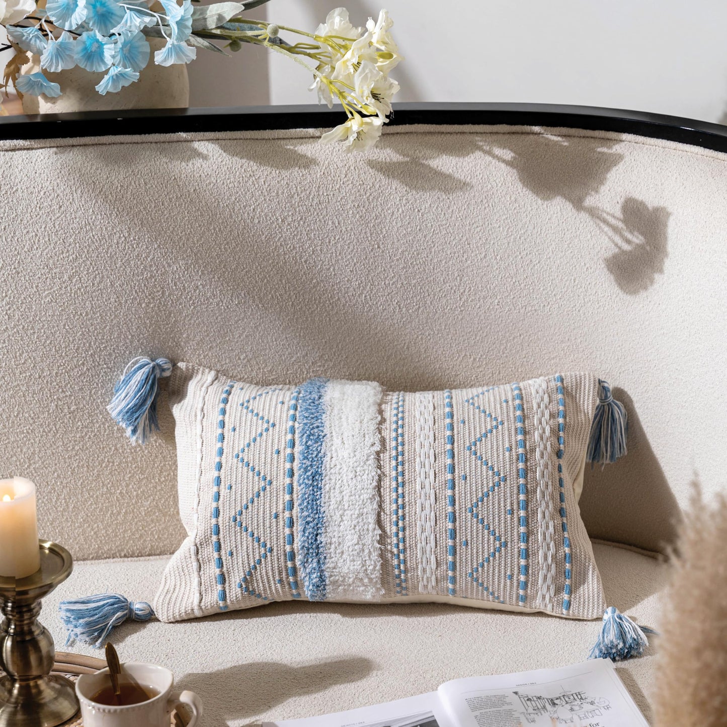 Cream Decorative Lumbar Throw Pillow Cover 14x36 Boho Long Cushion for Bed Neutral Accent Farmhouse Pillowcase for Bedroom Living Room Couch Sofa Home Décor (Cover ONLY, Pack of 1)